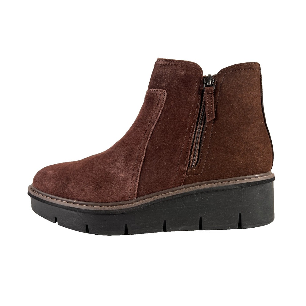 Clarks Women's Airabell Style Boot Bootie Brown Suede 8.5 Zipper 2 inch Wedge